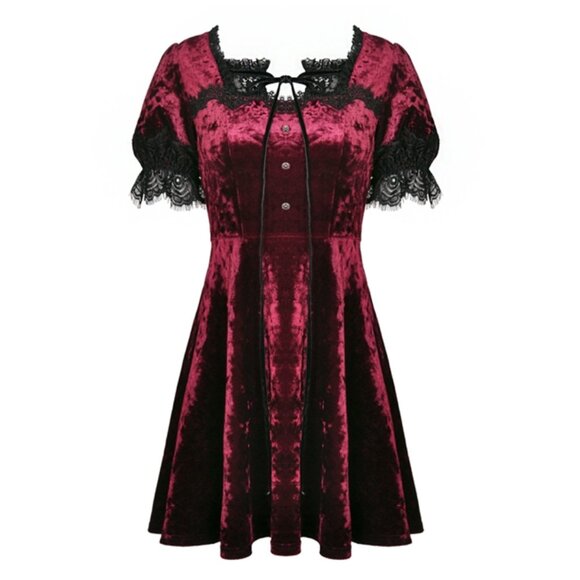 DARK IN LOVE Nightingale's Rose burgundy wine velvet dress - Picture 2 of 8